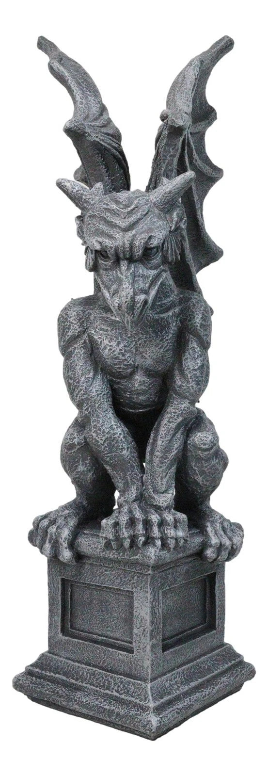 Griffin Statue, 17" Large Gothic Crouching Wise Old Gargoyle Figurine on Pedestal, Fantasy Home Decor for Garden, Mantle, Patio, or Bookshelf Display-6