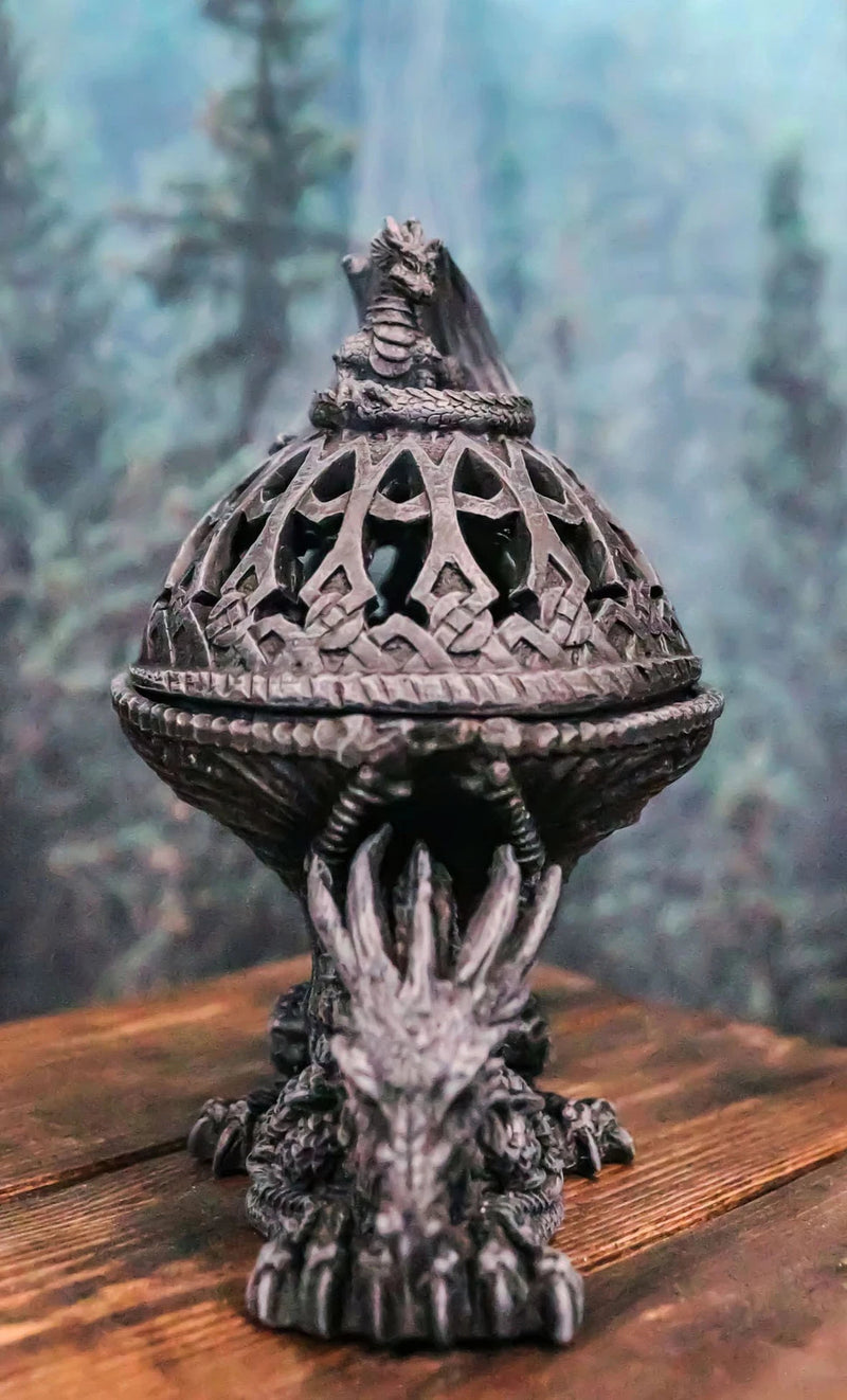 Crouching Atlas Dragon Tower Sphere Incense Burner Sculpture Figurine Faux Stone-1