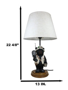 Camping Fisherman Angler Bear Going Fishing With Pole Net And Bucket Table Lamp-9