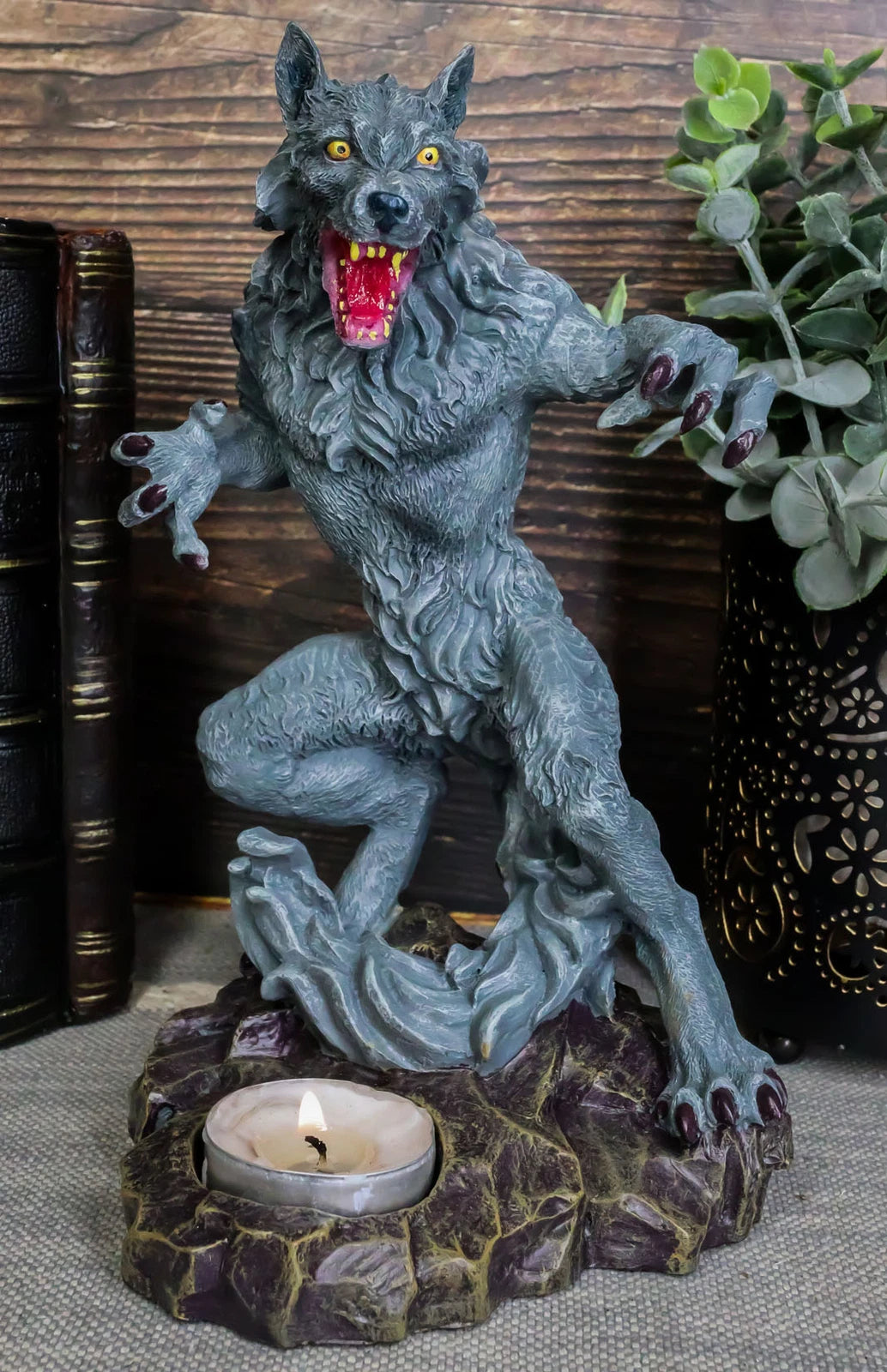 Portavelas de té de hombre lobo gótico Estatua de bestia licántropa Figura de hombre lobo-7