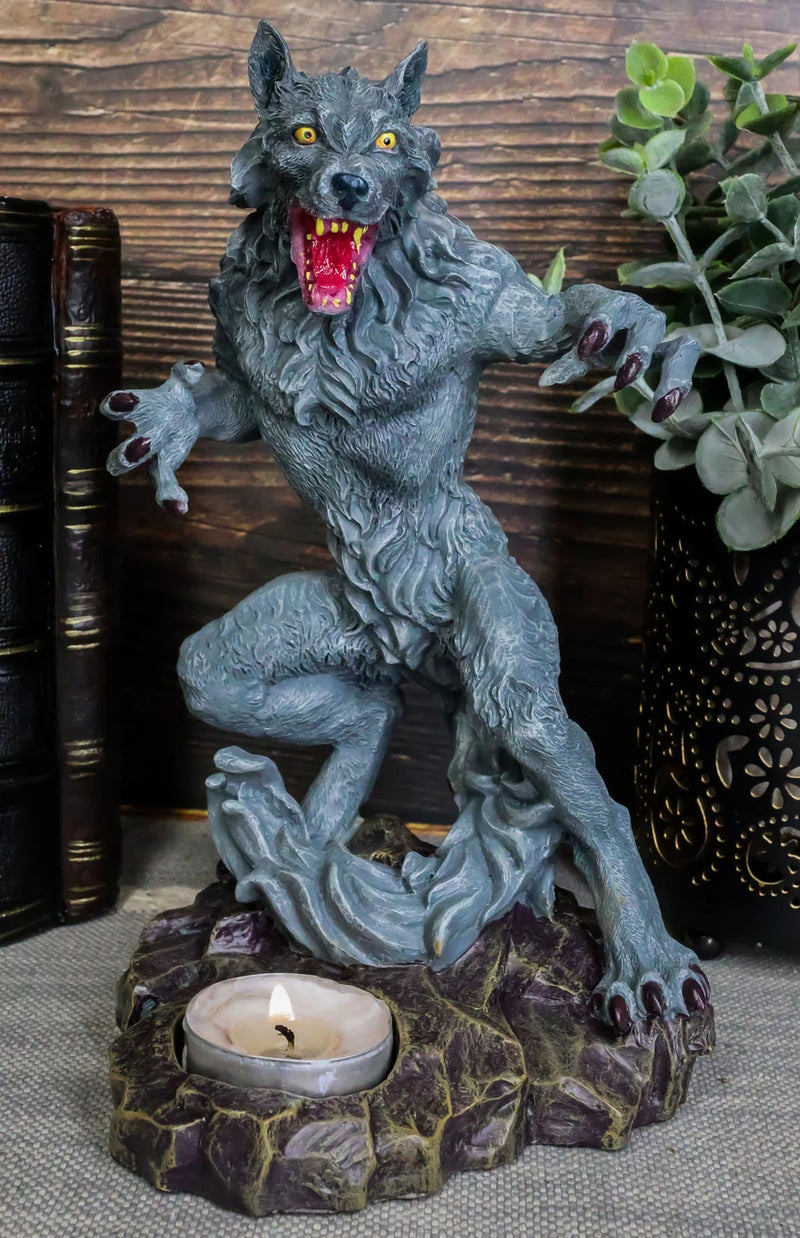 Portavelas de té de hombre lobo gótico Estatua de bestia licántropa Figura de hombre lobo-7