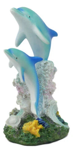 Sea World Nautical Two Bottlenose Dolphins Swimming By Coral Reefs Statue 5.5"H-7