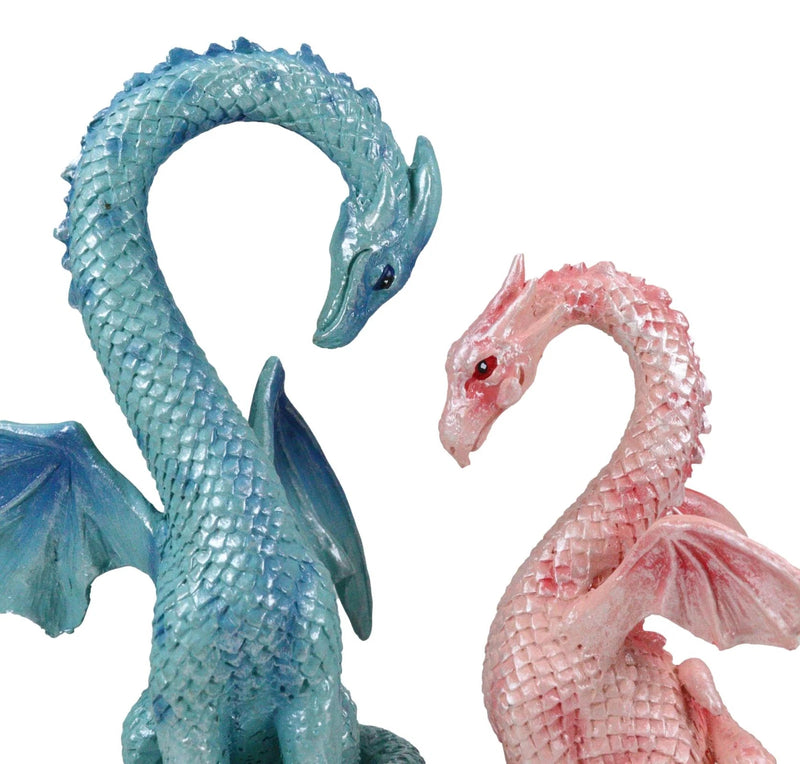 Valentines Cupid Love Dragon Couple Set of Two Blue and Pink Dragon Statue-8
