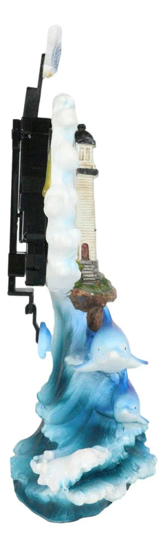 Nautical Marine Bottlenose Dolphins Family In Waves By Lighthouse Table Clock-6