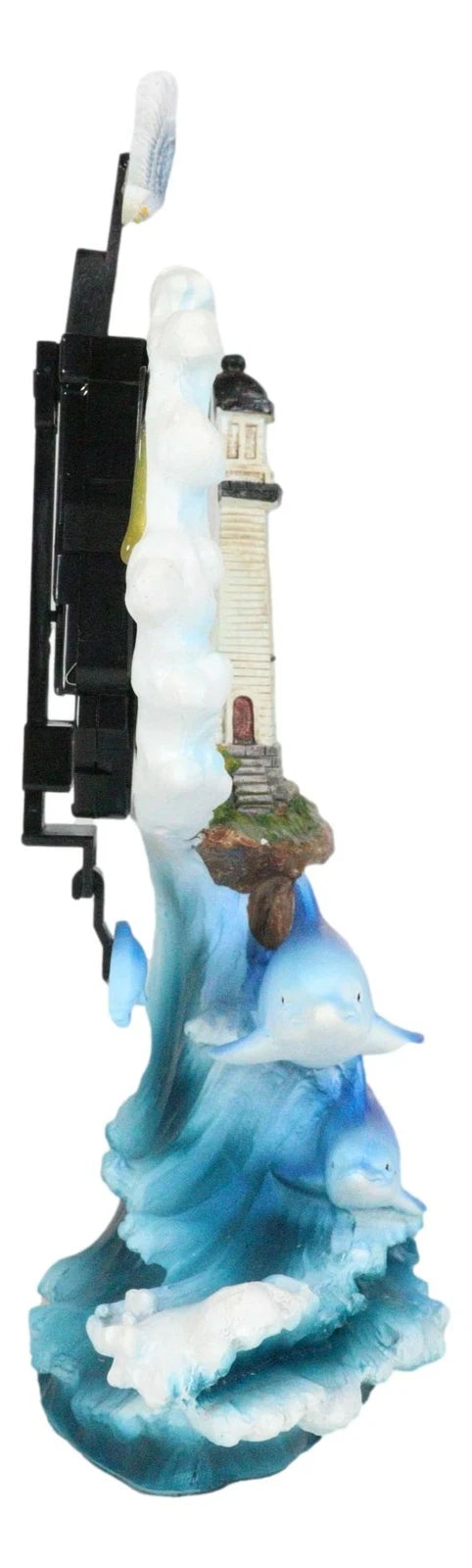 Nautical Marine Bottlenose Dolphins Family In Waves By Lighthouse Table Clock-6
