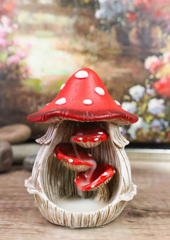 Fairy Garden Red Spotted Toadstool Mushroom Cottage Backflow Incense Burner-9