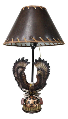 Western Bald Eagle Perching On Crossed Pistols Lone Star Bullets Table Lamp-6