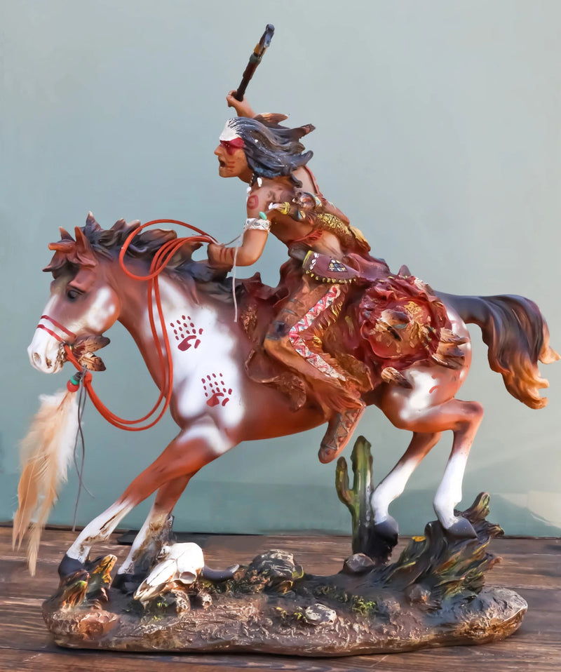 Native Indian Chief Warrior With Hand Axe Charging On Warpath Horse Figurine-2