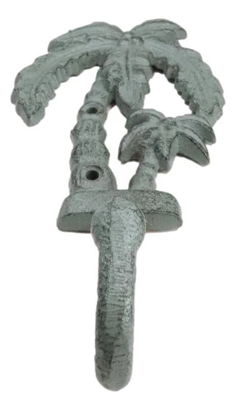 Cast Iron Verdigris Tropical Paradise Beach Coconut Palm Trees Coat Wall Hook-7