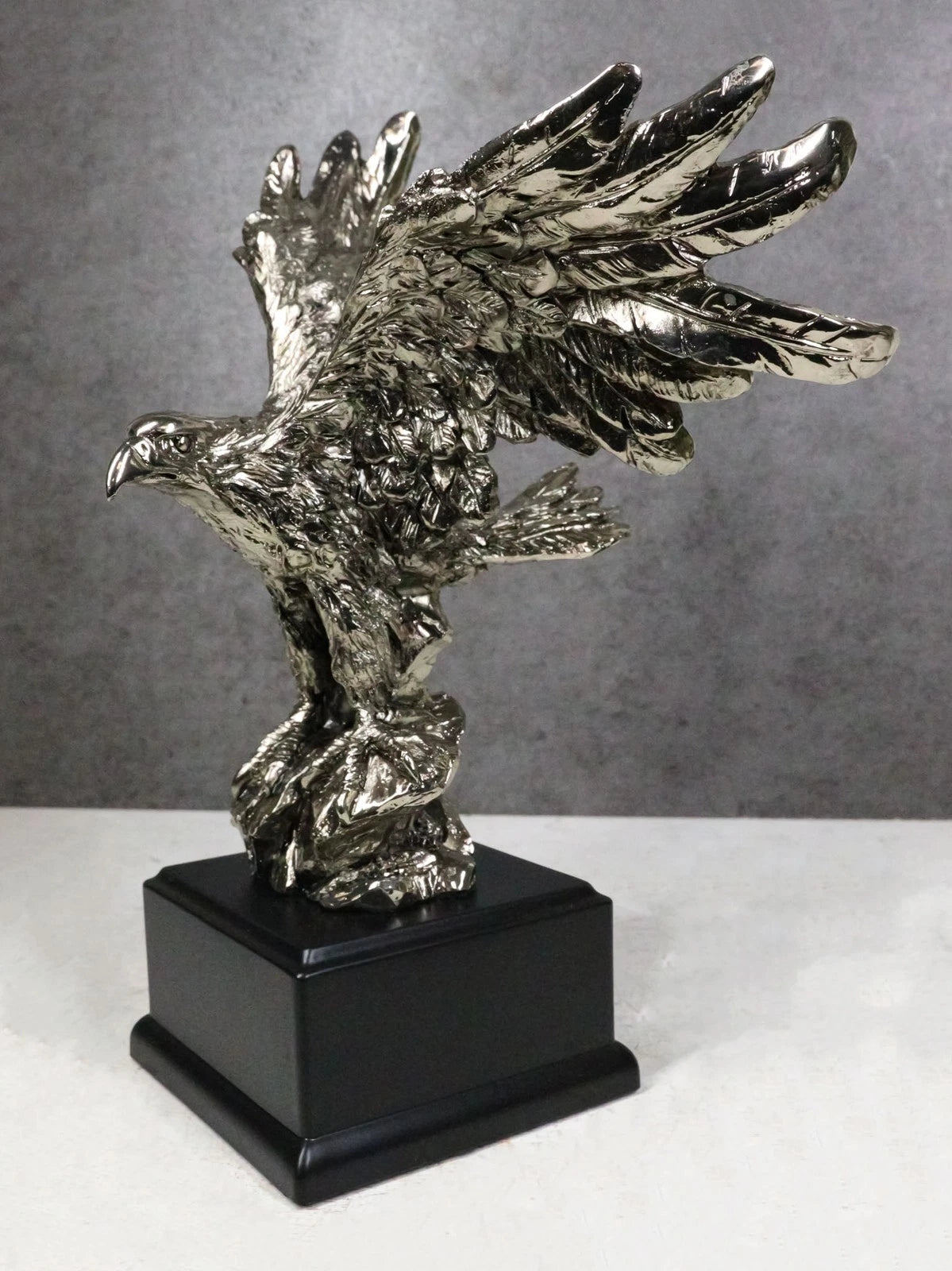 Silver Wings of Glory Bald Eagle Statue 7.75"Tall Silver Electroplated Resin