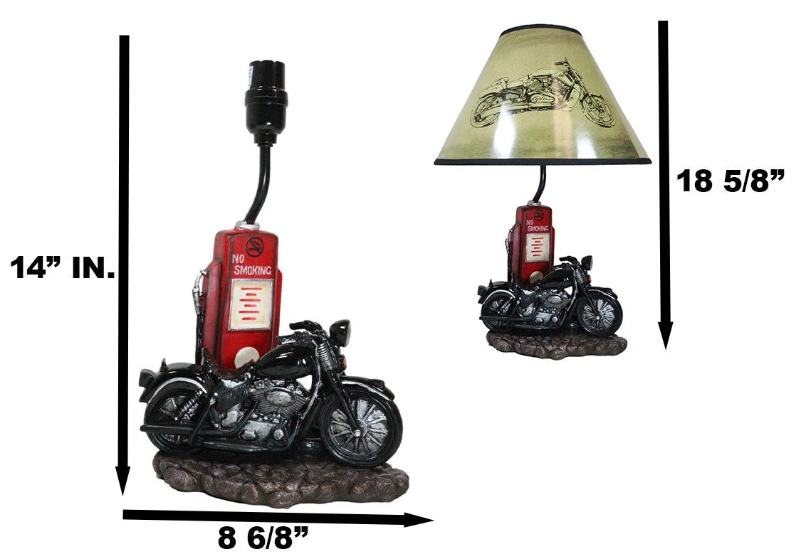 Lámpara de mesa de escritorio con pantalla, estilo retro, con surtidor de gasolina y motocicleta-8