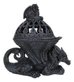 Crouching Atlas Dragon Tower Sphere Incense Burner Sculpture Figurine Faux Stone-7