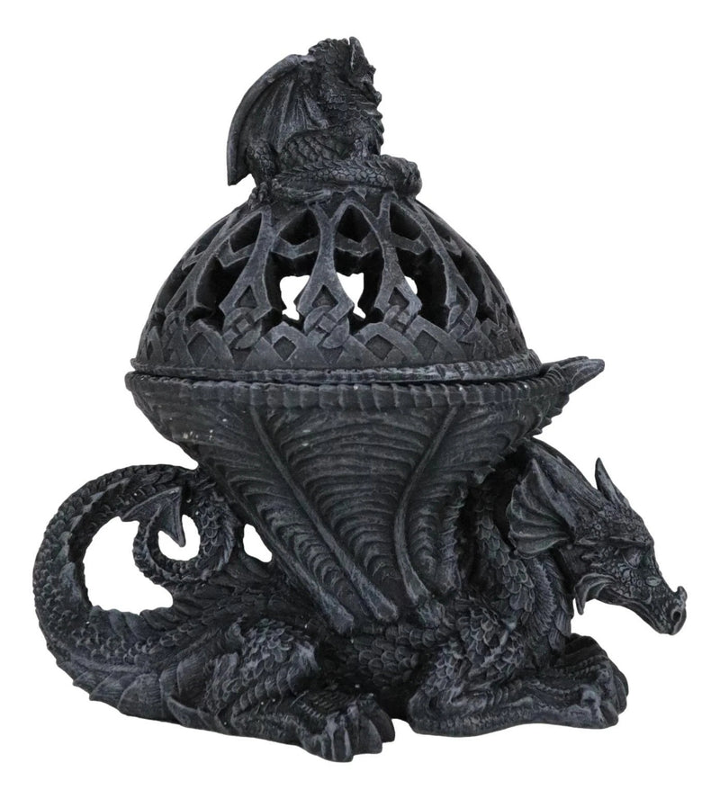 Crouching Atlas Dragon Tower Sphere Incense Burner Sculpture Figurine Faux Stone-7