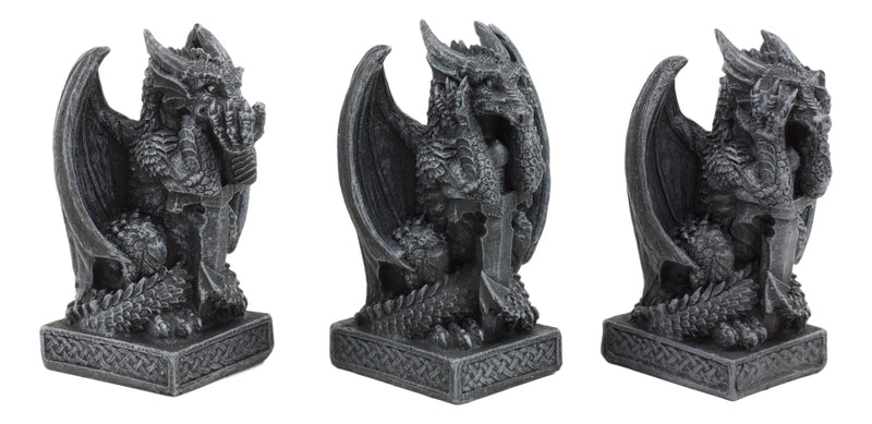 Three Wise Dragons See Hear Speak No Evil Sentinel Guardian Dragons Statue Set-6