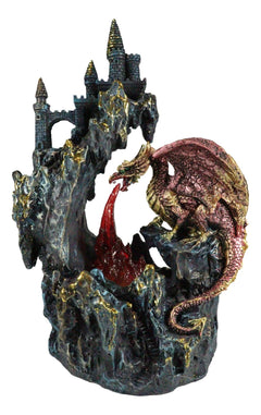 Red Garnet Fire Dragon By Rocky Mountain With Castle LED Light Figurine-8