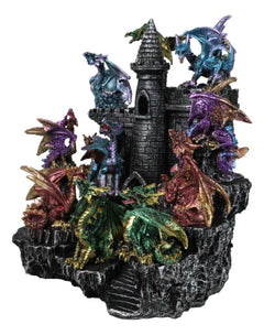Juego de 12 mini dragones medievales coloridos en la montaña del castillo de Stonewall.-8