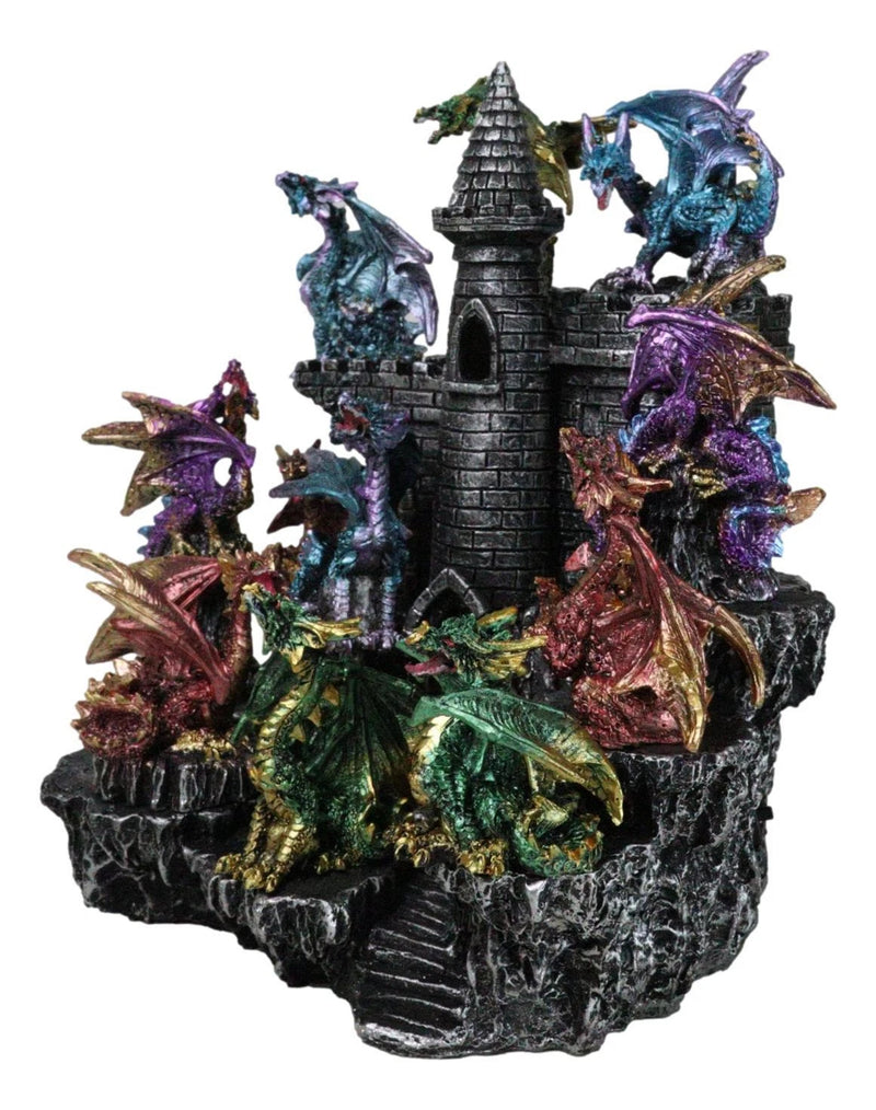 Juego de 12 mini dragones medievales coloridos en la montaña del castillo de Stonewall.-8