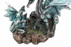 Dragon Figurine, 12" Blue Iceberg Mother Dragon with Baby Dragons Statue for Shelf, Mantle, Home, or Fantasy Room Decor Collectible-6