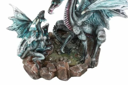 Dragon Figurine, 12" Blue Iceberg Mother Dragon with Baby Dragons Statue for Shelf, Mantle, Home, or Fantasy Room Decor Collectible-6