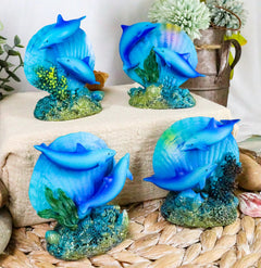 Nautical Ocean Marine Reef Swimming Dolphins Fish W/ Clams Mini Figurines-2