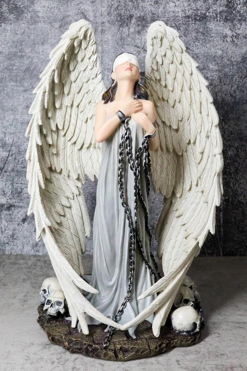 Captive Spirits Blindfolded Standing Angel Tied In Chains By Skulls Figurine-1