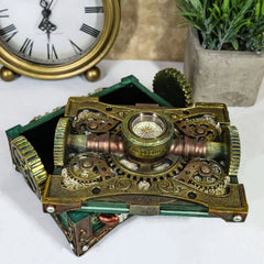 Steampunk Mechanical Gears Design Secret Jewelry Box With Navigational Compass-7