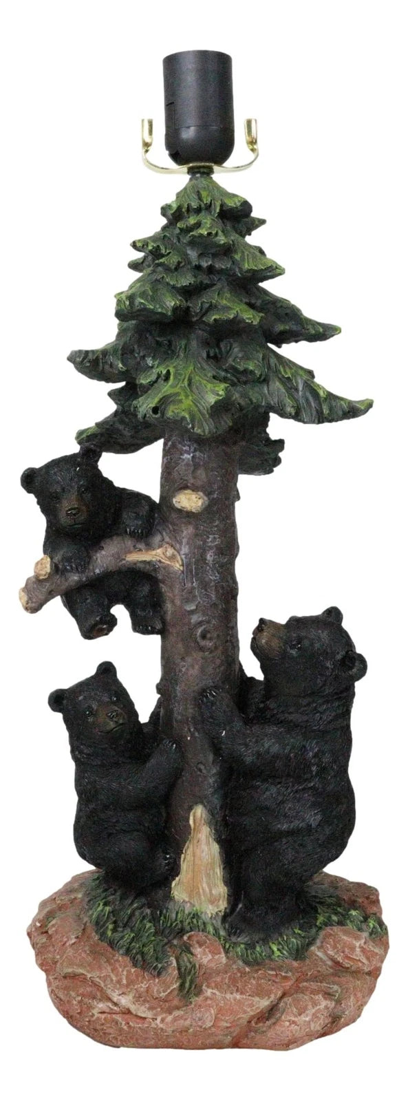 Rustic Western Forest Black Mama Bear With Cubs Climbing On Pine Tree Table Lamp-8