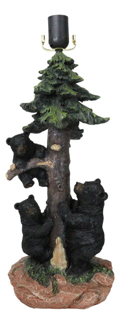 Rustic Western Forest Black Mama Bear With Cubs Climbing On Pine Tree Table Lamp-8