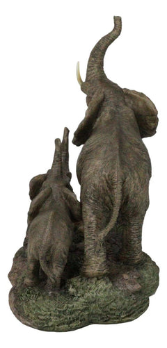 Triumphant Entry Safari Elephants Father And 2 Calves On Forest Floor Figurine-8