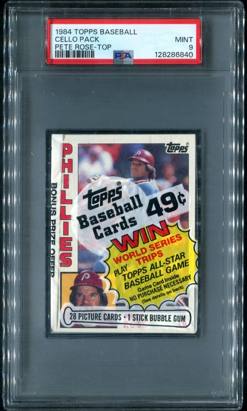 1984 Topps Baseball Unopened Cello Pack PSA 9 Rose Top *6840-1
