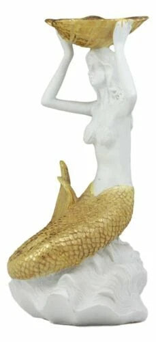 Art Nouveau Mermaid Holding Sea Shell Candle Or Jewelry Holder Figurine-7