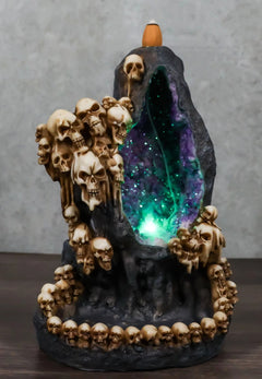 Gothic Melting Skulls Faux Geode Crystals LED Light Cave Backflow Incense Burner-11