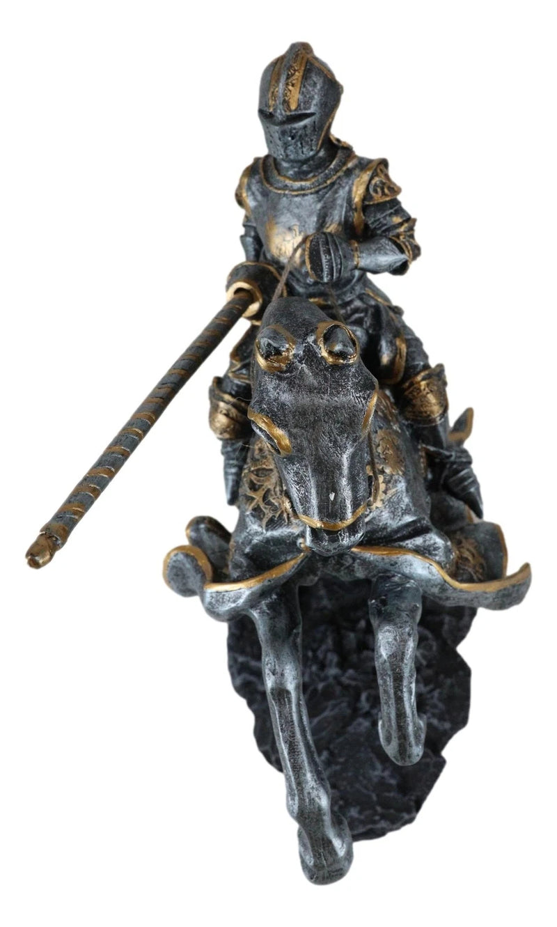 Medieval Champion Knight In Suit Of Armor With Lance On Horse Figurine-10