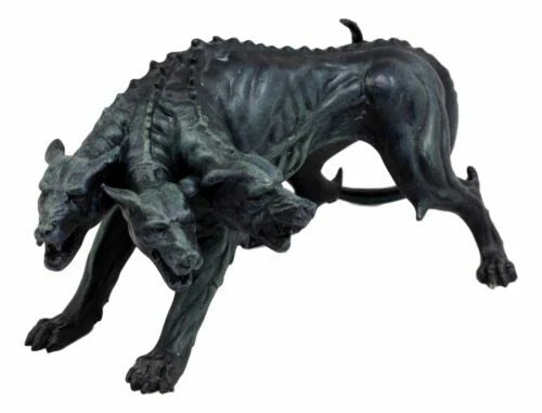 Faux Stone Greek Guardian Hydra Hound Dogs Of Hades Cerberus Statue 7.75"L-7
