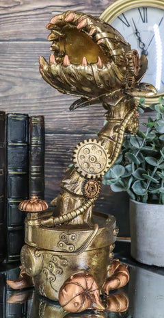 Geared Clockwork Vintage Steampunk Cyborg Venus Flytrap Plant In Pot Figurine-1