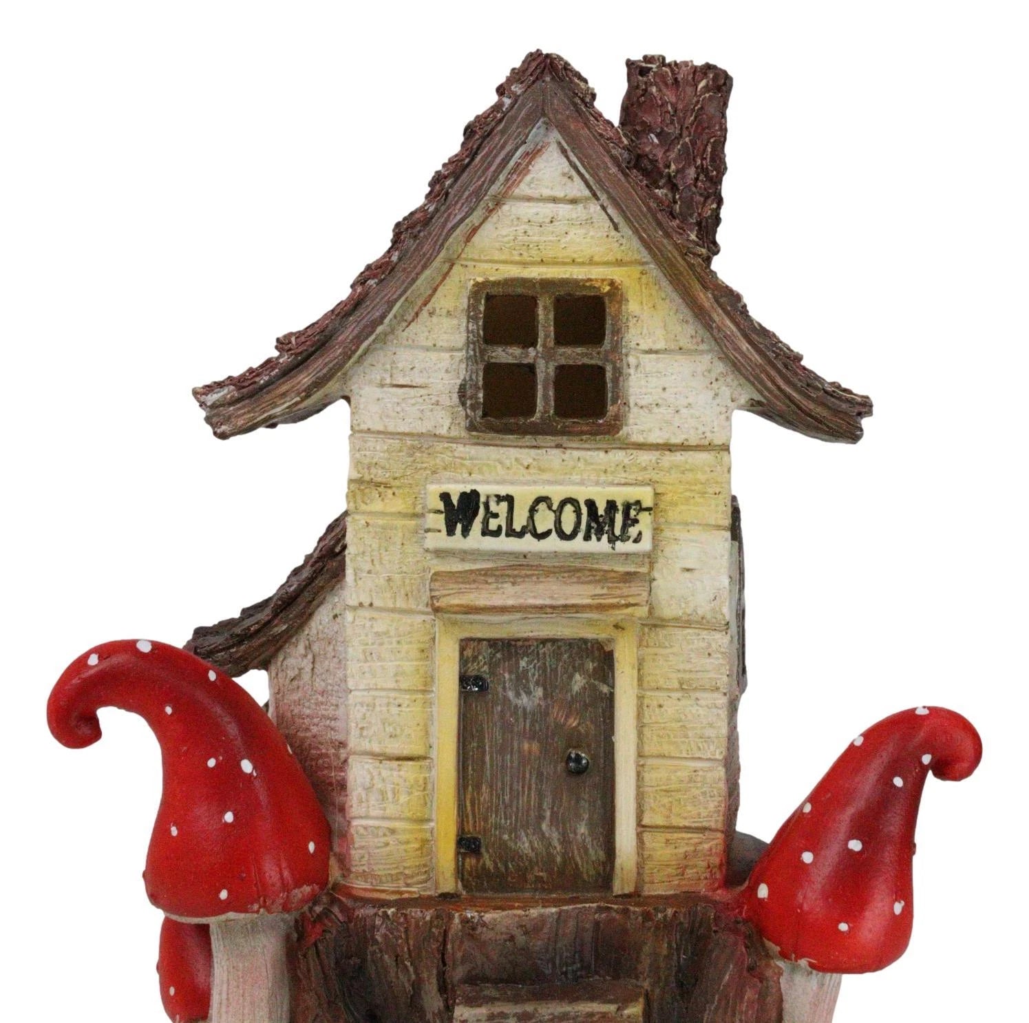 Fairy Garden LED Light Up Cottage Tree House With Toadstool Mushrooms Figurine-10