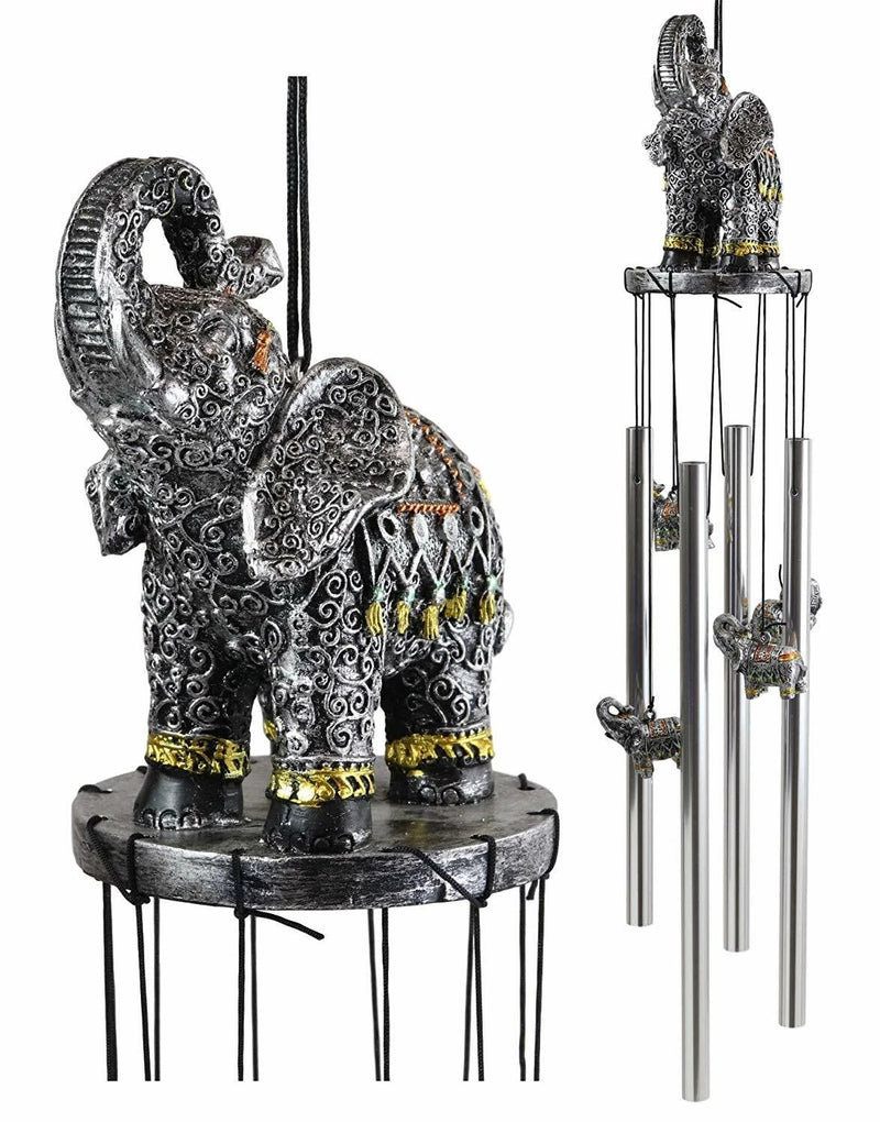 Feng Shui Thai Buddha Elephant In Filigree Art Figurine Crown Garden Wind Chime-9