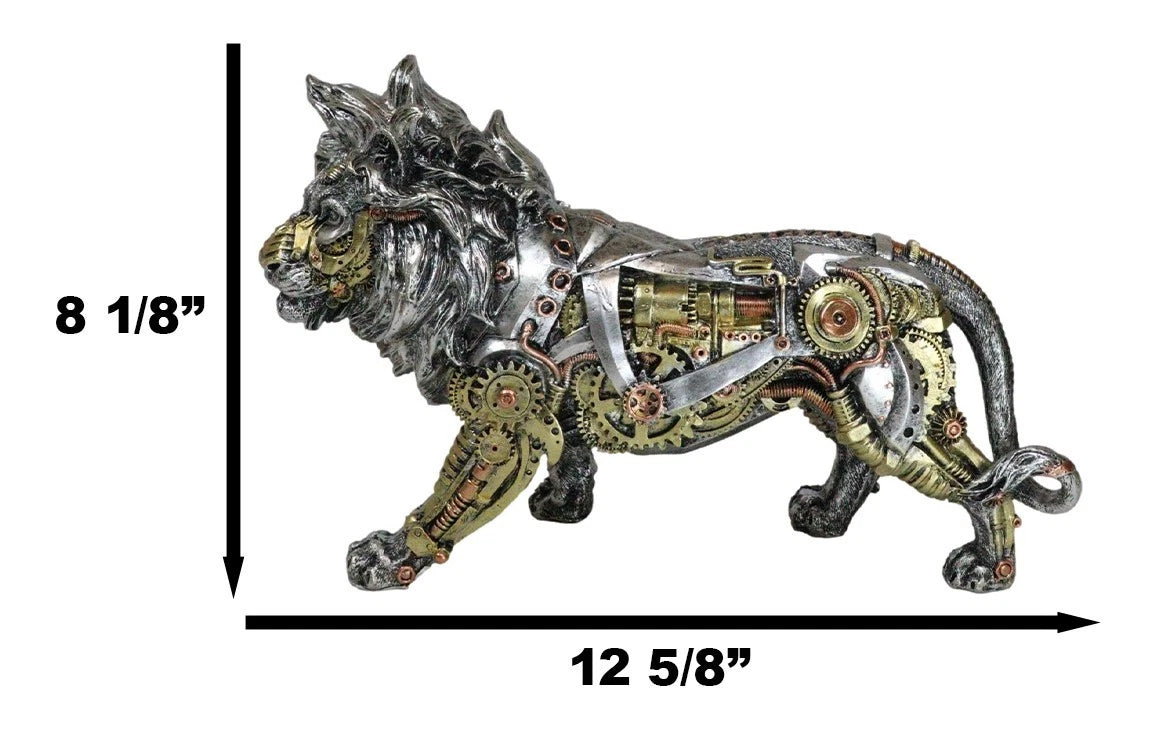 Steampunk Pressure Valve Bionic Geared Cyborg Lion King Prowling Figurine-8
