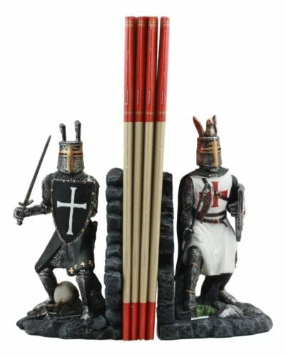 Black And White Medieval Crusader Knight Bookends Statue 7.5"H Set Suit Of Armor-8
