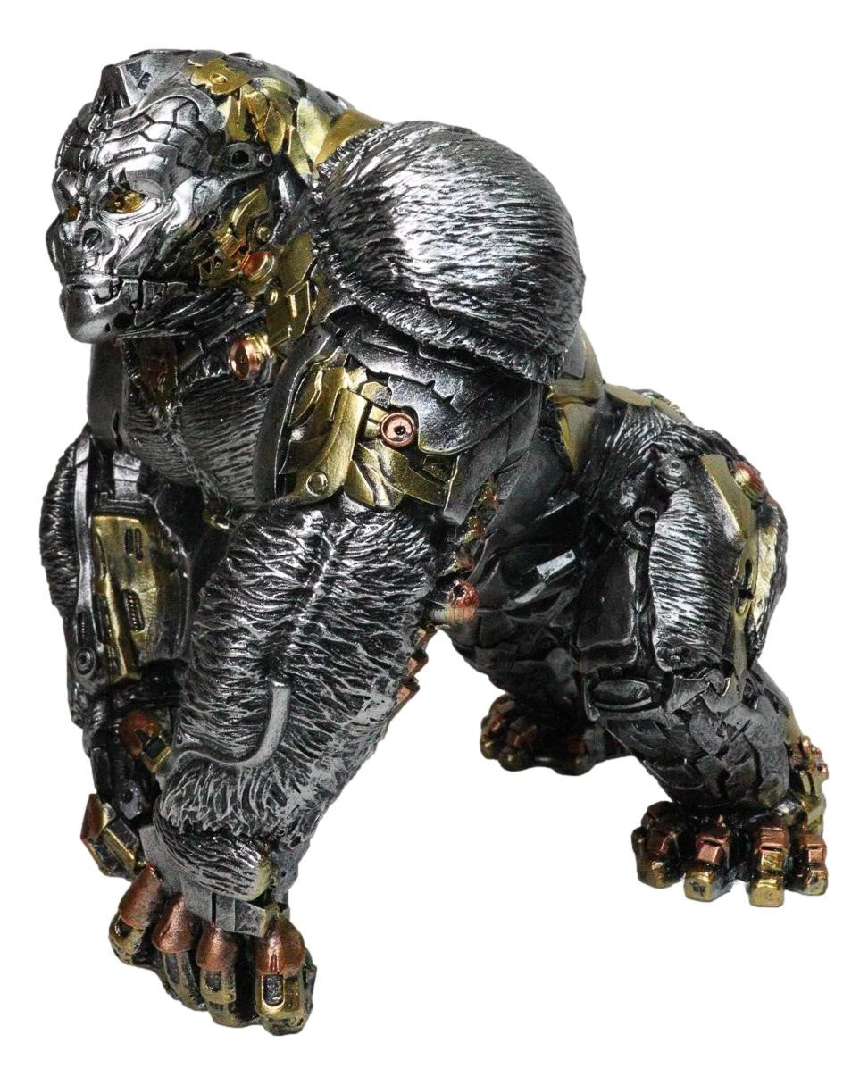 Steampunk Gearwork Cyborg Metallic Primate Silverback Gorilla Kong Figurine-8