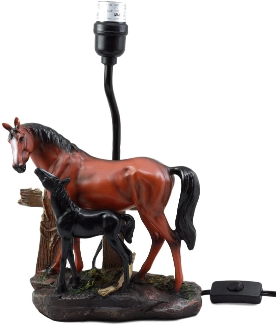Lámpara de mesa de escritorio con pantalla decorativa de 48 cm de alto, diseño de caballo, yegua y potro de Ranch Fence-7