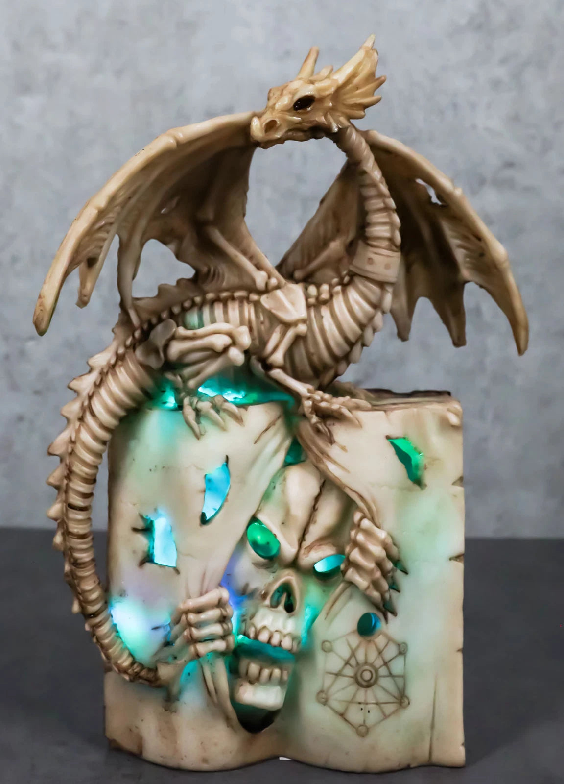 Skeleton Bone Dragon On Spell Book Of The Dead Skull Mummy LED Light Figurine-9