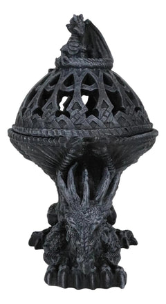 Crouching Atlas Dragon Tower Sphere Incense Burner Sculpture Figurine Faux Stone-8