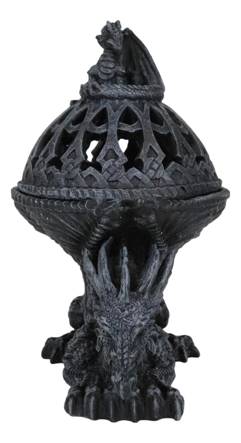 Crouching Atlas Dragon Tower Sphere Incense Burner Sculpture Figurine Faux Stone-8