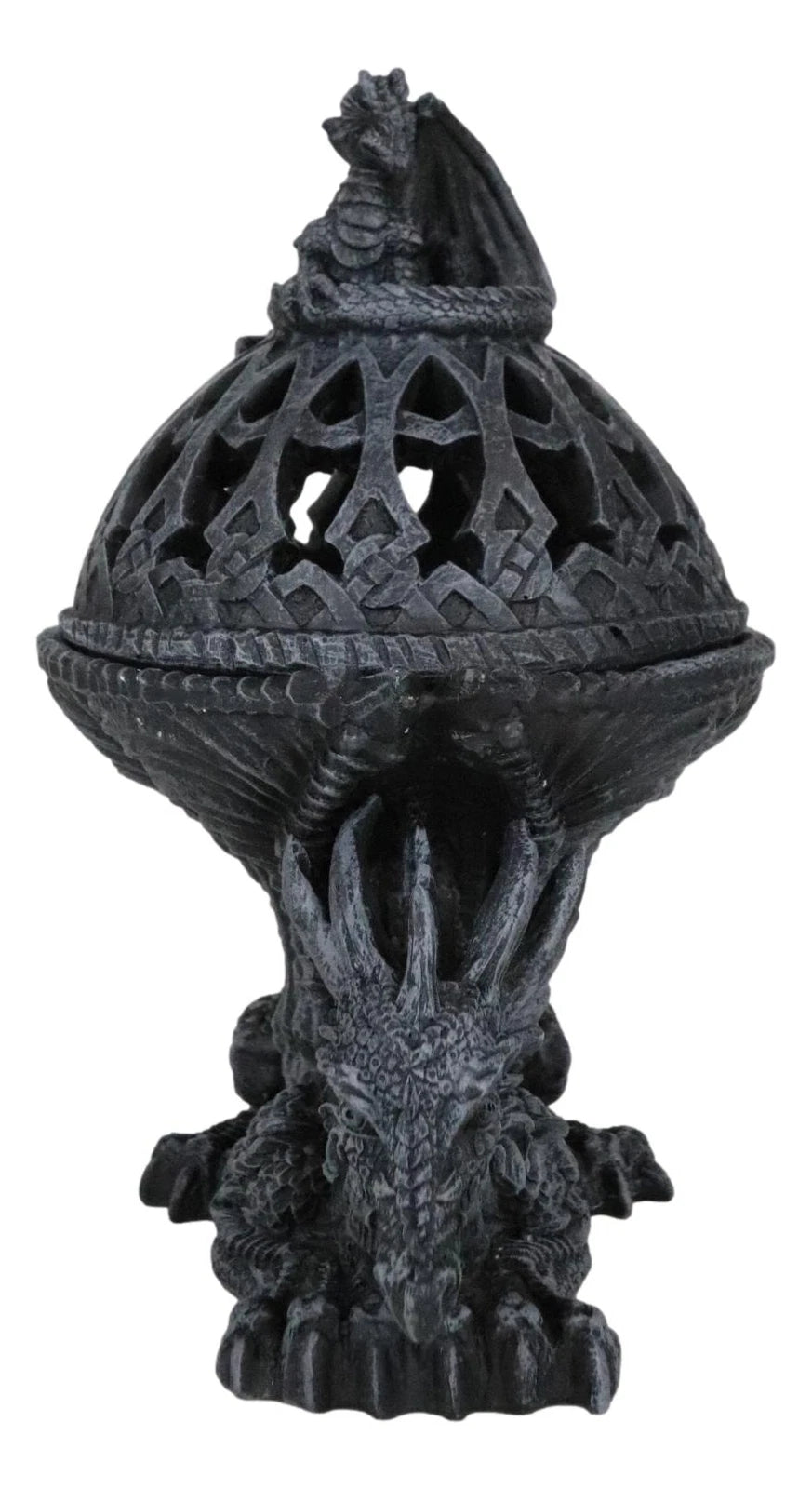 Crouching Atlas Dragon Tower Sphere Incense Burner Sculpture Figurine Faux Stone-8
