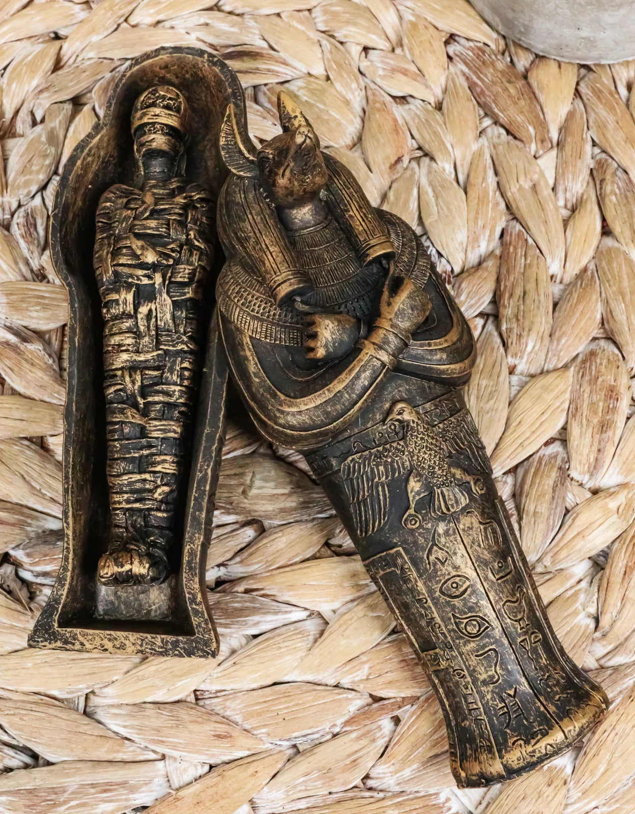 Egyptian Sarcophagus Box with Mummy Figurine 5.25" L