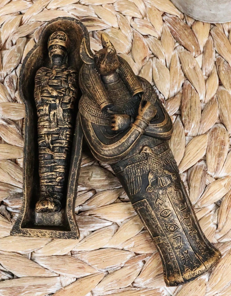 Egyptian Sarcophagus Box with Mummy Figurine 5.25" L-2