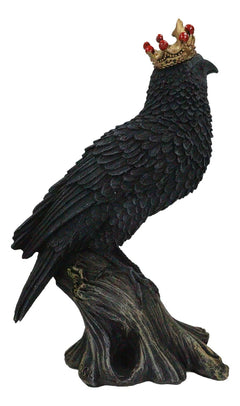 Macabre Gothic Royal Crowned Raven King Perching On Tree Stump Figurine 6.5"H-8