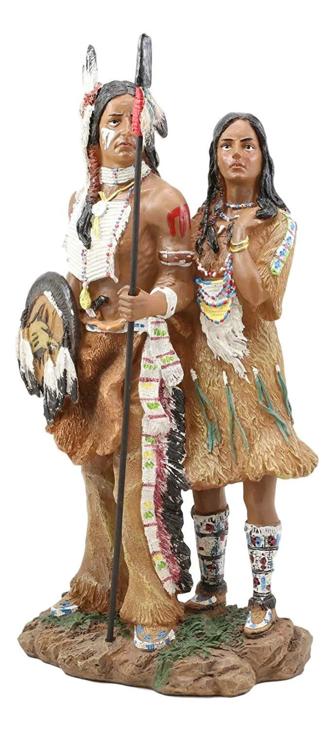 Figura familiar de marido y mujer, pareja de guerreros águila pintada a mano, 12,5" de alto-6