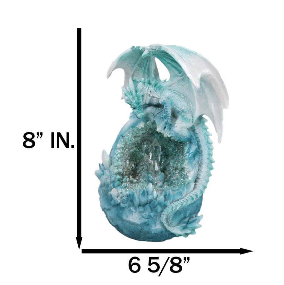 Winter Snow Dragon Resting On Frozen Snow Geode Egg With LED Crystals Figurine-5